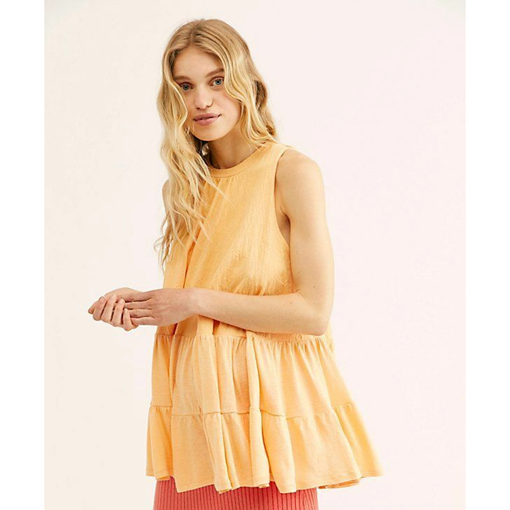 Free People Right On Time Tunic Tank Top High Neck Open Tie Back Orange‎ Small